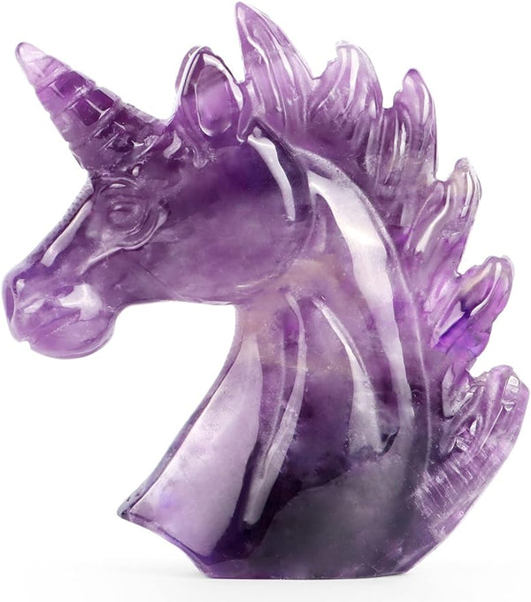 Amethyst Crystal Unicorn Statue Hand Carved Gemstone