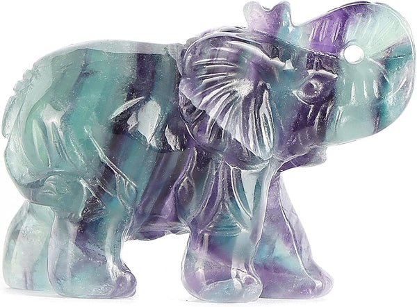 2" Rainbow Fluorite Crystal Elephant Decor Figurines Carved