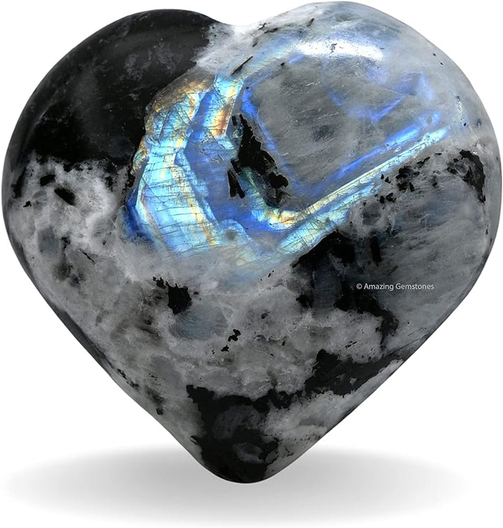 Wholesale Rainbow Moonstone Crystal Heart Palm Stone