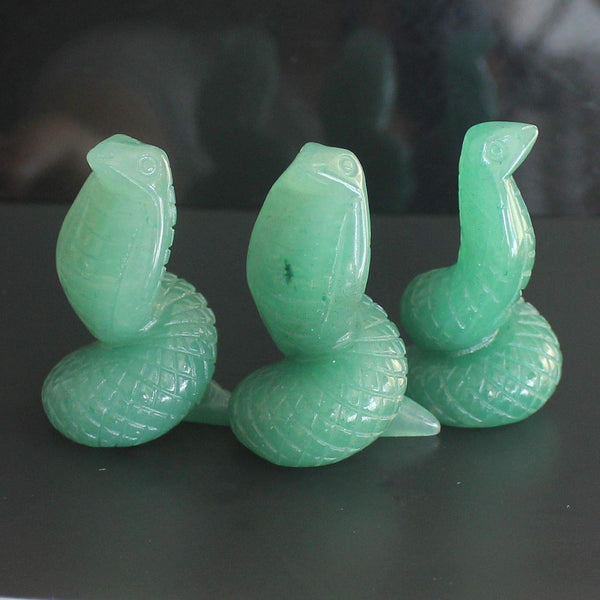 2'' Hand Carved Gemstone Green Aventurine Snake Figurine