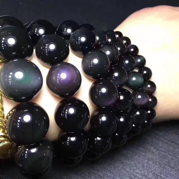 Natural Stones Black Double Rainbow Eye Obsidian Bracelet