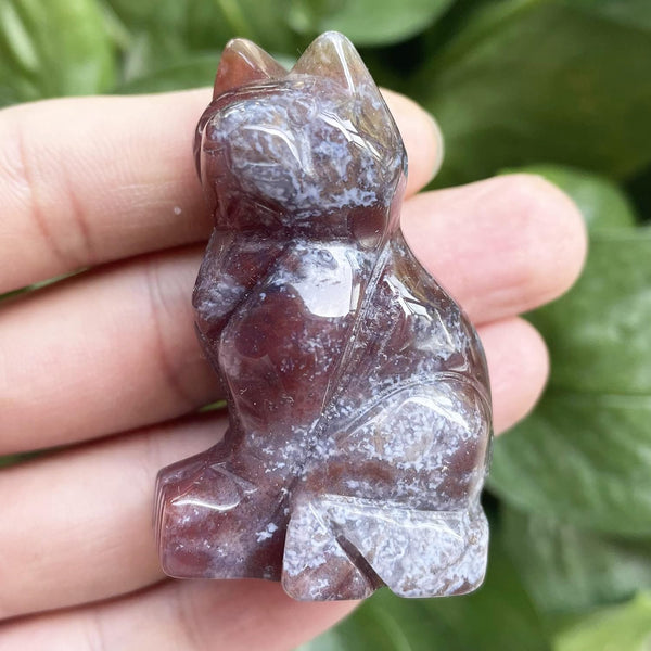 Natural Rhodonite Gemstone Crystal Lucky Cat Statue