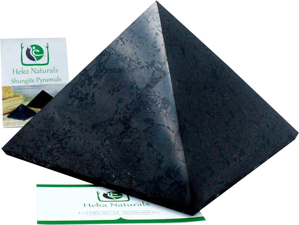 Naturals Polished Shungite Pyramid Black Stone Crystal | 6 Inch - Desk Decor Shungite Stone for Home or Office - Chakra Stones, Healing Crystals, Meditation Pyramid