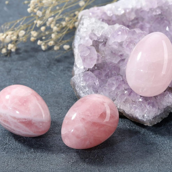 Natural Rose Quartz Egg Sphere Sculpture Reiki Healing Crystal Gemstone Ball