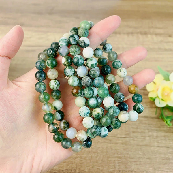 Moss Agate Bracelet Beads Real Natural Fashion Crystal Jewelry