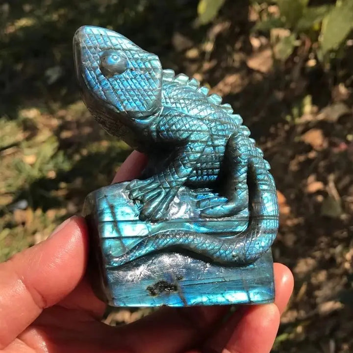 9cm Natural Labradorite Lizard Carved Statue Room Ornament