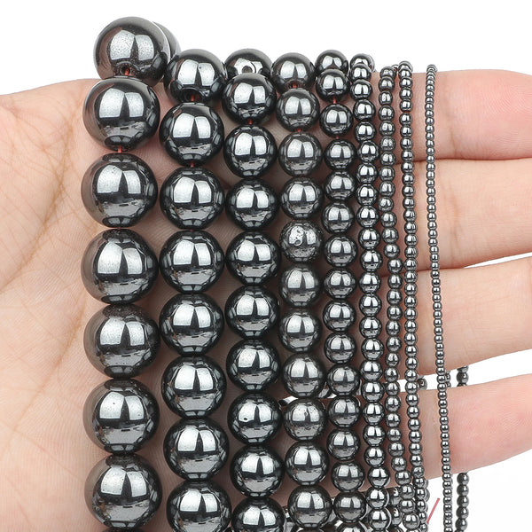 Natural Black Hematite Stone Round Loose Spacer Beads