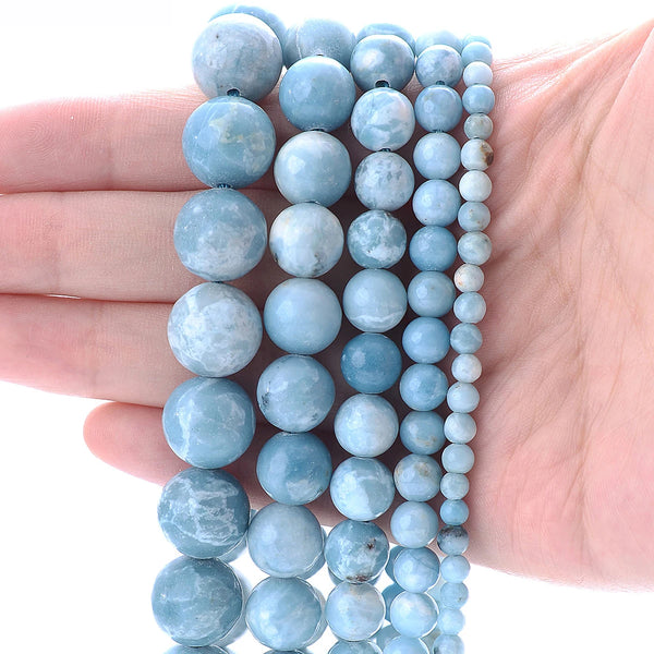 Natural Blue Larimar Stone Bead Round Smooth Jaspers