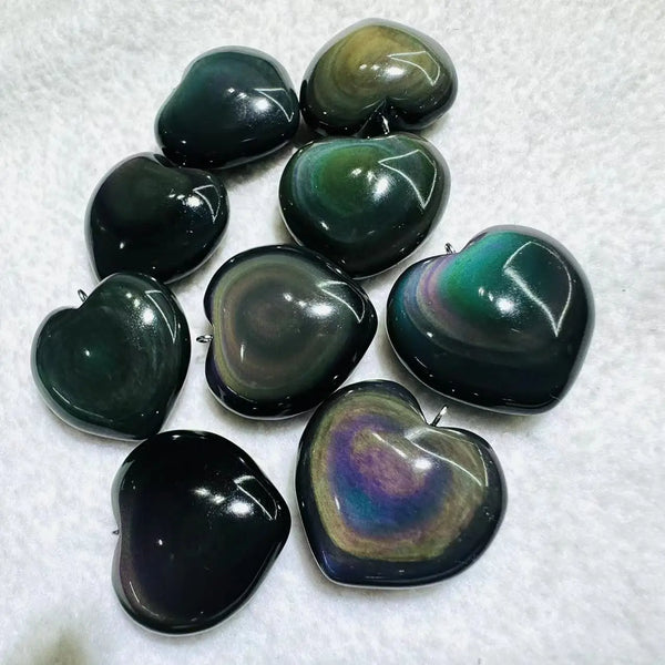 Rainbow Obsidian Necklace Pendant Natural Gemstone Jewelry Heart Pendants