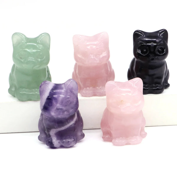 Amethyst Cute Cat Statue Natural Stone Carved Healing Crystal