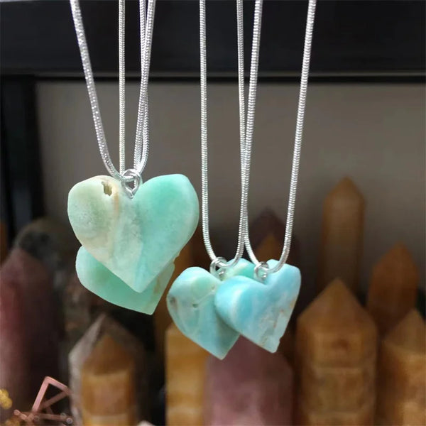 Natural Stones Quartz Blue Caribbean Calcite Heart Pendant