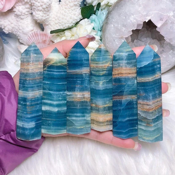 Blue Onyx Gemstome Tower Blue Calcite Crystal Tower