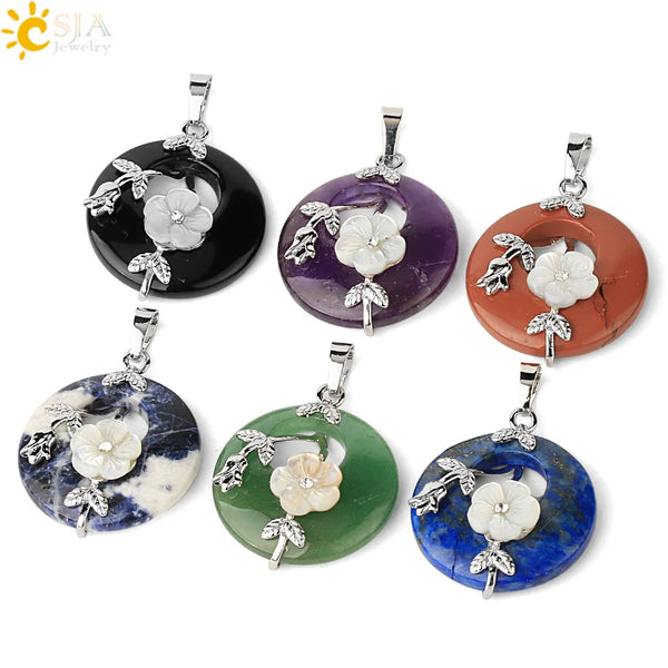 Natural Stones Pendant for Necklace Round Flower Leaf