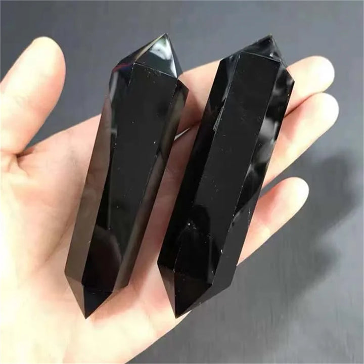 Crystal Double Terminated Point Black Obsidian Wand Tower