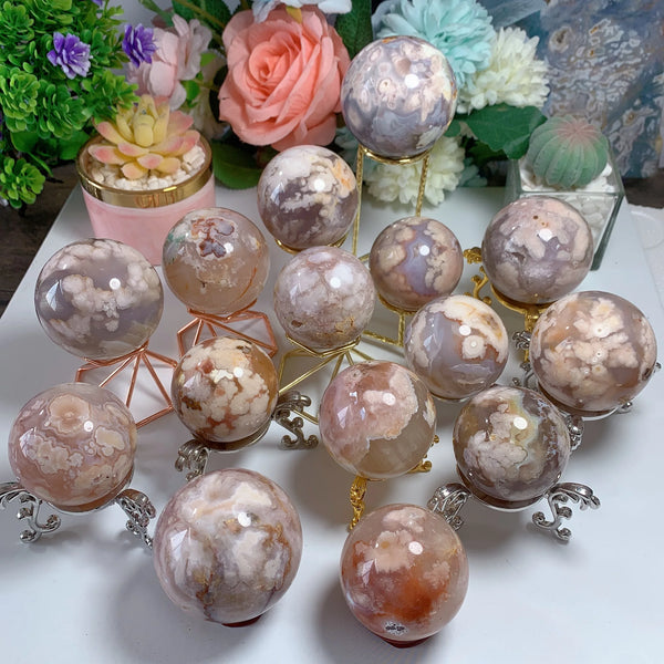 Flower Agate Druzy Natural Stones Crystals Balls Gemstone Meditation Geode Witchcraft Sphere Aesthetic Room Decor Home