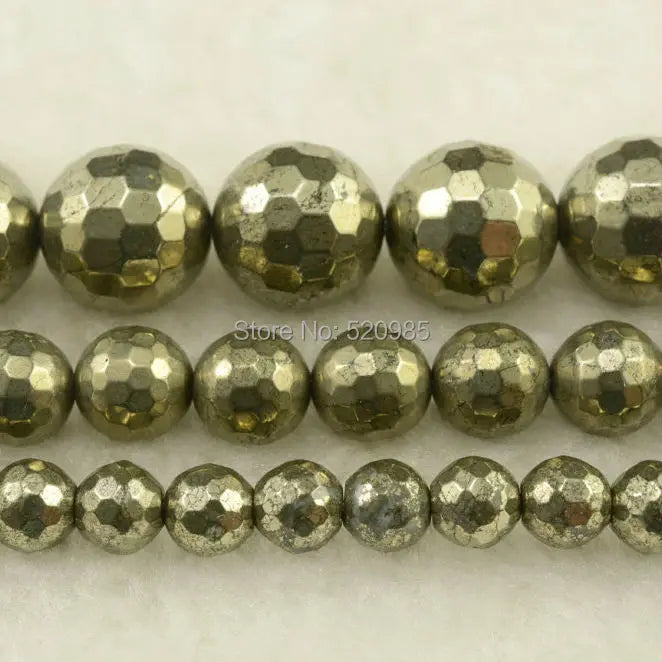 Free Shipping Natural Stone Faceted Iron Pyrite Round Loose Beads