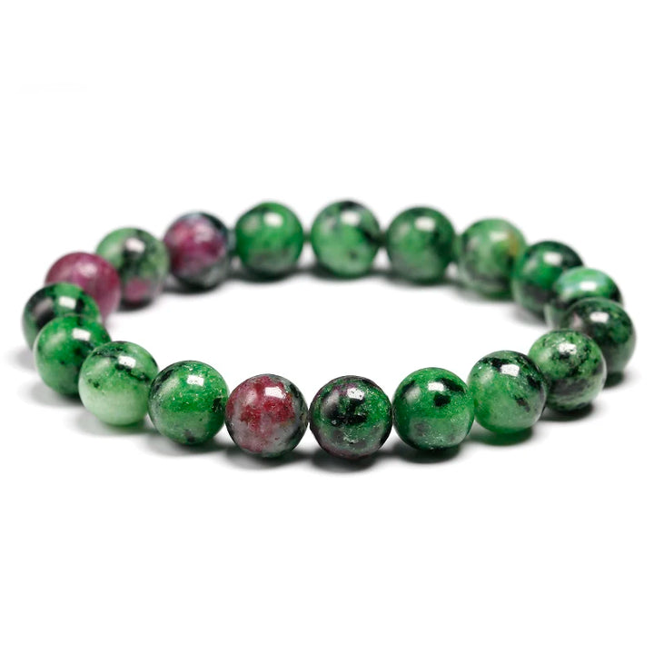 Natural Green Anyolite Rubys Zoisite Stone Round Beads Bracelet