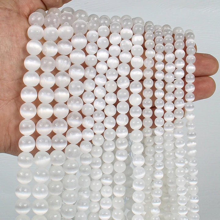 Natural Selenite Stone Near-round Semi-precious Loose Beads