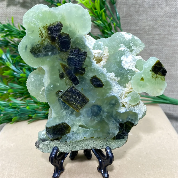 Green Grape Prehnite Hair Tourmaline Agate Natural Stone Slab