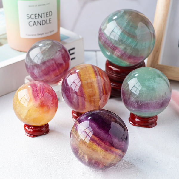 2-3" Natural Rainbow Fluorite Sphere Energy Healing Ball - MLD Crystal Wholesale