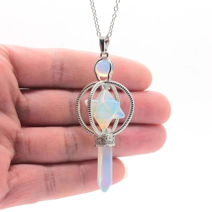 Merkaba Star Hexagon Pillar Pendants Opalite Opal Stone