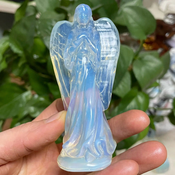 Natural Opal Stone Angel Statue Stone Carving Aft Gift