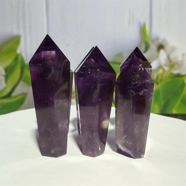 Natural Amethyst Wand Column Hexagonal Energy Stone