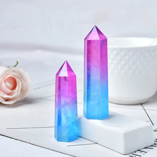 Natural Aura Clear Quartz Purple and Blue Crystal Point