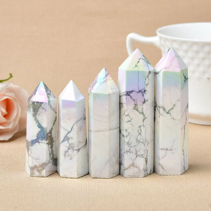 Natural Aura Howlite Crystal Point Electroplating Wand