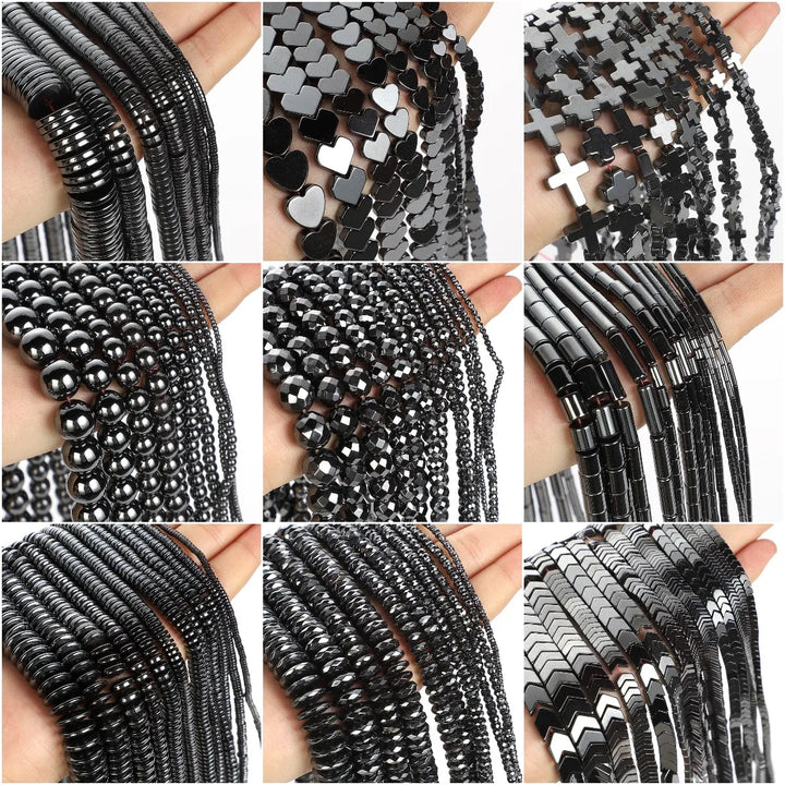 Natural Black Hematite Stone Beads Cylinder Round Loose Spacer Beads