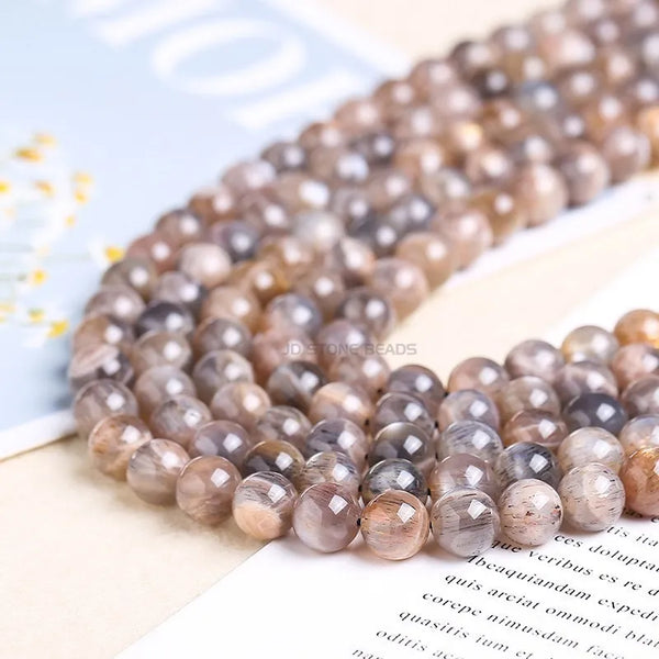 Natural Black Sunstone Moonstone Beads Round Loose Spacer