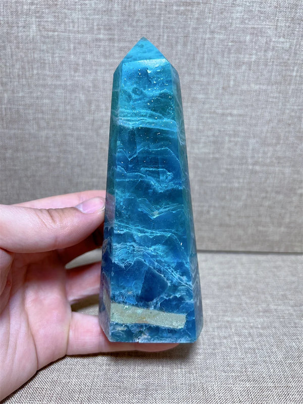 Blue Fluorite Tower - Rainbow Carved Reiki Healing Stone | MLD Crystal Wholesale