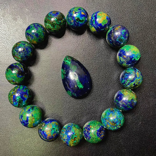 Natural Blue Green Malachite Lapis Azurite Bracelet Jewelry Round Beads