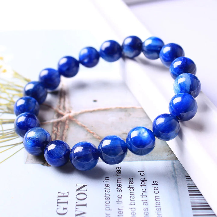 Natural Blue Kyanite Gemstone Round Beads Bracelet 