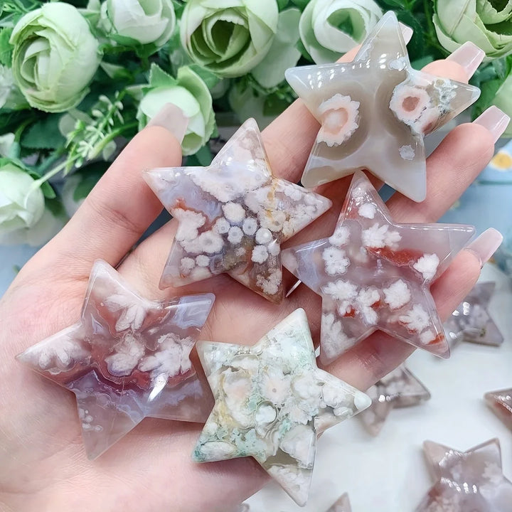 Natural Cherry Blossom Agate Star Statue Home Decoration