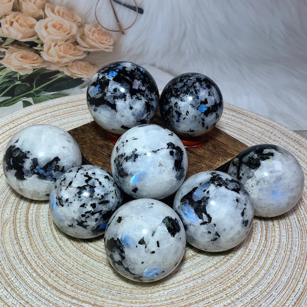 Natural Crystal Rainbow Moonstone Sphere Flash Gemstone