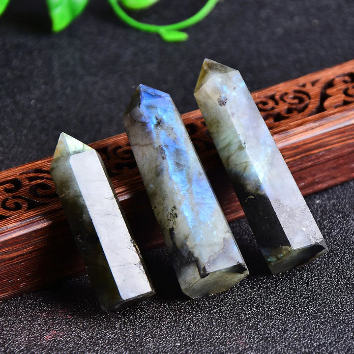 Natural Crystal Labradorite Quartz Point Healing Stone Wand