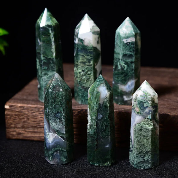 Natural Crystals Moss Agate Wands Healing Chakra Stones