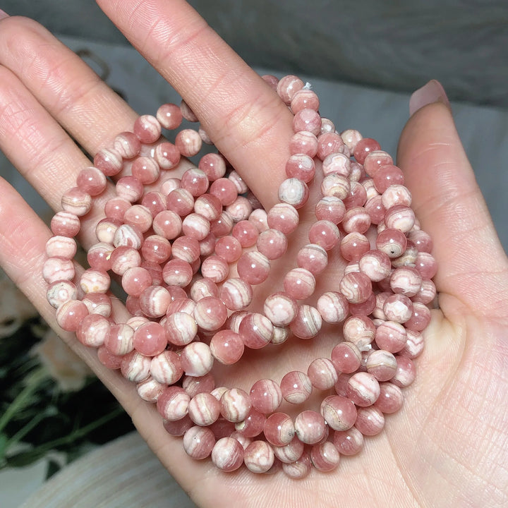 Natural Crystals Rhodochrosite Bracelets Beads Healing Gemstones