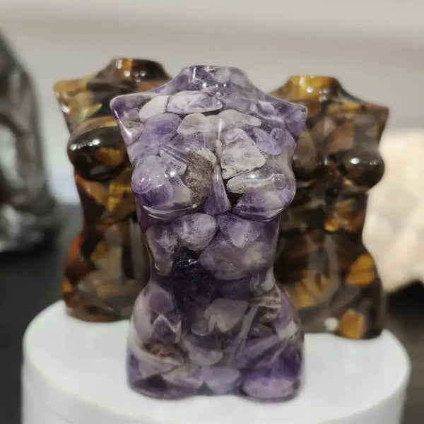 Natural Dream Amethyst Tiger Eye Stone Goddess Body Statue