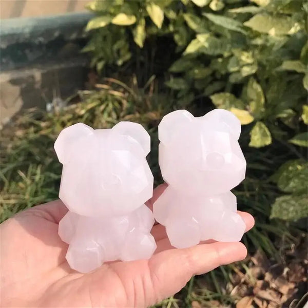 Natural Facet Pink Calcite Bear Cartoon Carving Crystal Quartz