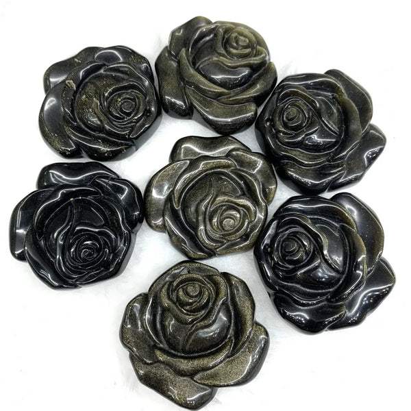 Natural Golden Obsidian Carved Smooth Flower Handmade