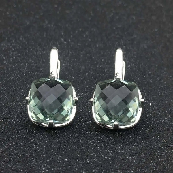 Natural Green Amethyst Earring Sterling 925 Silver Cushiom