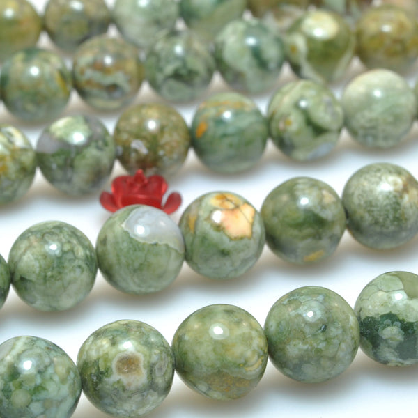 Natural Green Rhyolite Stone Rainforest Jasper Smooth Round Beads