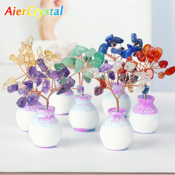 Natural Healing Crystal Stone Ornament Tree of Life Crystal Handmade Christmas Gift Room Decoration Collection Stone Crafts