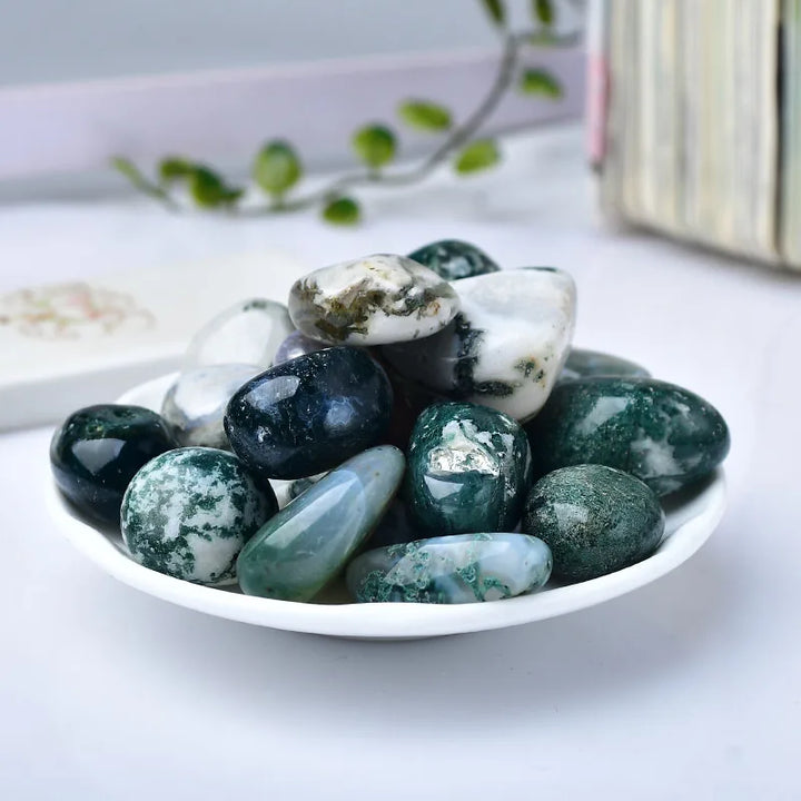 Natural Moss Agate Irregular Shape Tumbled Stones Polished 