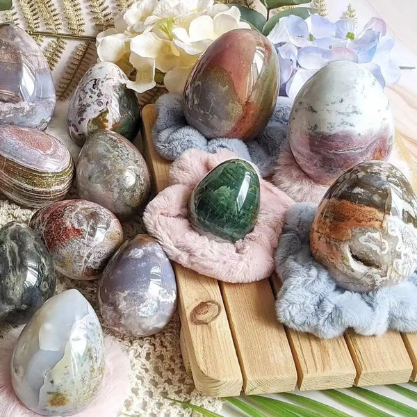 Natural Ocean Jasper Egg Particle Polished Stones