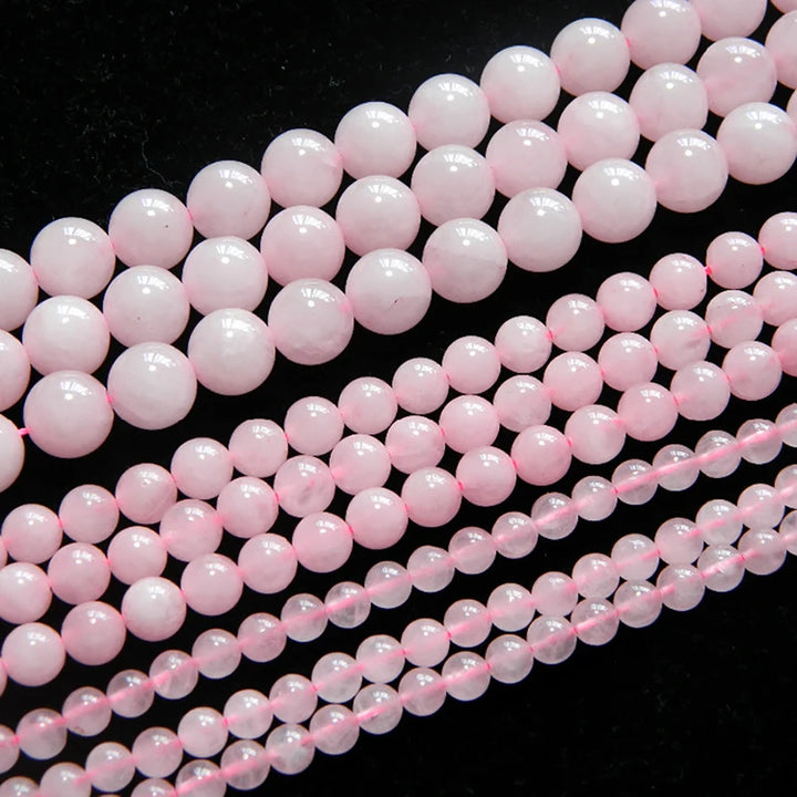 Natural Pink Rose Quartz Crystal Clear Smooth Round Stone Loose Beads