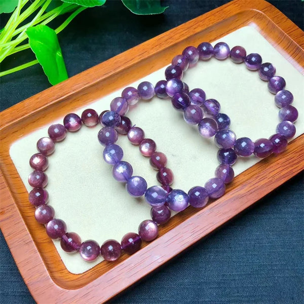 Natural Purple Lepidolite Bangle Round Beads String Charms Bracalet