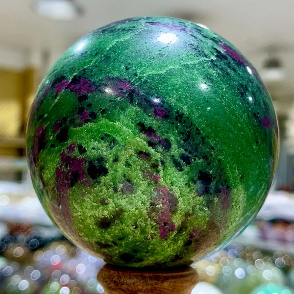 Natural Ruby in Zoisite Gemstone Crystal Sphere Ball